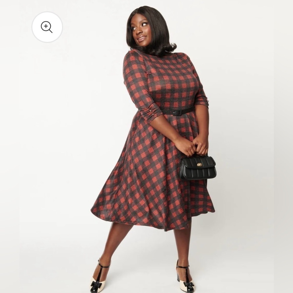Unique Vintage Burgundy & Black Plaid Devon Swing Dress- Size XS (2)- NWT